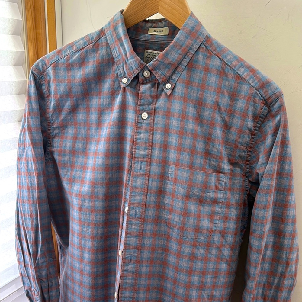J Crew Plaid Men's Shirt Organic Cotton Oxford classic cabincore crisp buttonup